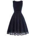 Belle Poque ärmellosen V-Back Navy Blue Lace A-Line Party Picknick Kleid Retro Vintage Spitze Frauen Sommerkleid BP000272-2